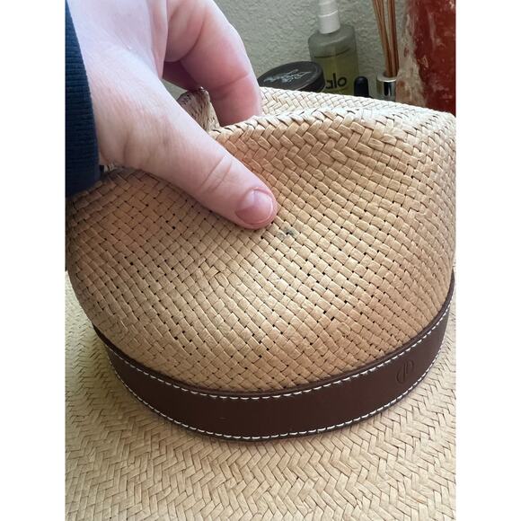 Janessa Leoné Leah Straw Fedora in Sand w/ Brown Leather main image 4